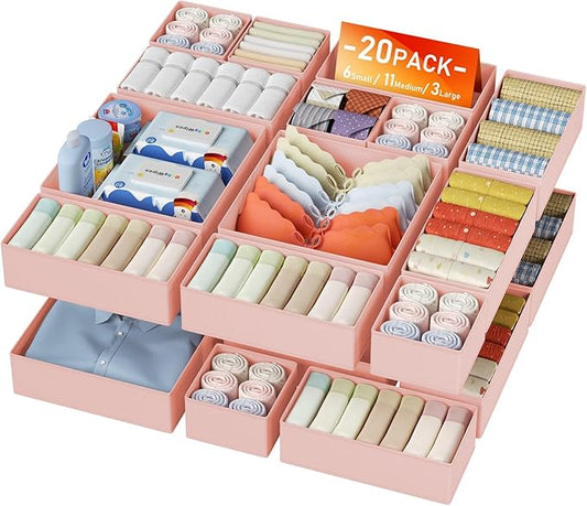 DIMJ Drawer Organizer Clothes Storage - 20 Pack Baby Dresser Organizer for Nursery, Foldable Closet Drawer Organizer Bins for Bedroom Organization, Fabric Storage Dividers for Socks, Underwears, Bras-NeatNest