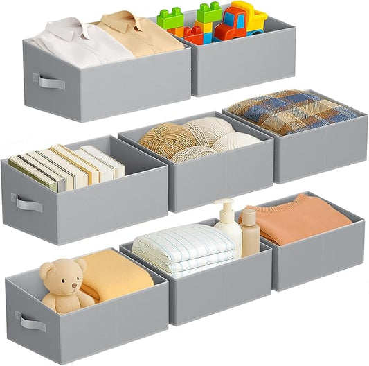 DIMJ Large Closet Storage Bins 8 Pack - Fabric Trapezoid Closet Organizer Bin, Foldable Storage Baskets for Shelves, Closet Shelf Organizer, Clothing Storage Box for Toys, Books, Towel, Clothes, Gray-NeatNest