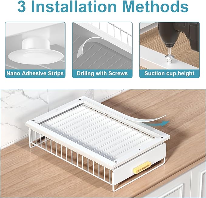Under Sink Organizer, Kitchen Pull Out Cabinet Organizer, Mute Slide Out Metal Under Sink Organizers and Storage Shelves for Kitchen Bathroom Laundry Cabinet Pantry, White-NeatNest