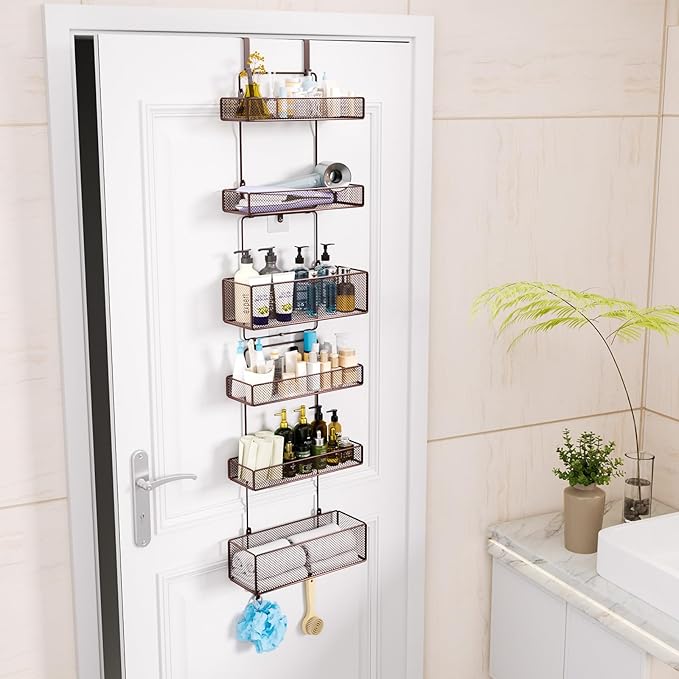 HapiRm Over Door Organizer Storage - Separable Door Organizer Hanging with 6 Metal Large Capacity Baskets for Bathroom Bedroom Kitchen Pantry Closet (Brown)