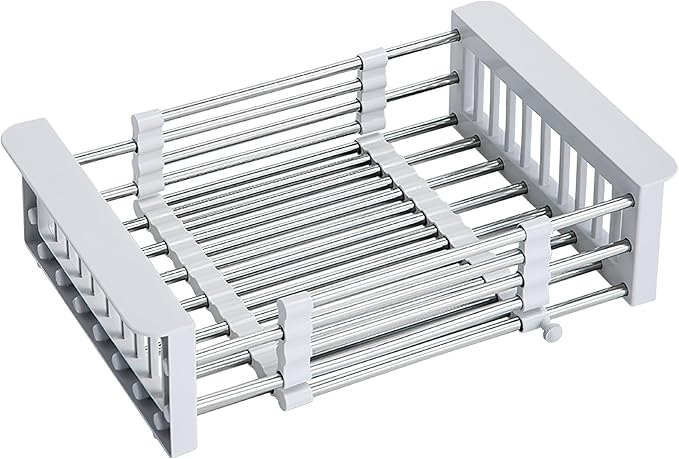 COVRA Over Sink Dish Drying Rack, Stainless Steel Drainer for 11"-19" Sinks, Kitchen Countertop Organizer for Dishes, Vegetables, and Fruits (Gray)-NeatNest