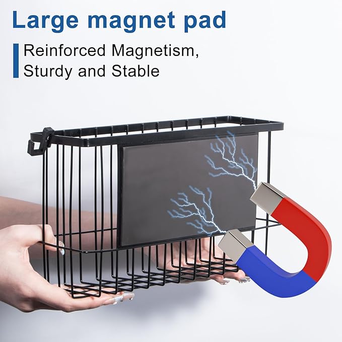 dedoot Magnetic Holder Locker Strong Black Mesh Holder Magnetic Basket Organizer Shelf Rack for Whiteboard,Fridge, Sponge, Recipe, Beverage ,Refrigerator ,Office File Foil,10.25x 3.6x 6 inches-NeatNest