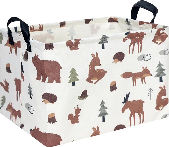 CLOCOR Rectangular Storage Basket,Collapsible Fabric Storage Container,Waterproof Toy Bin with Handles,Gift Basket(Brown Animals)-NeatNest