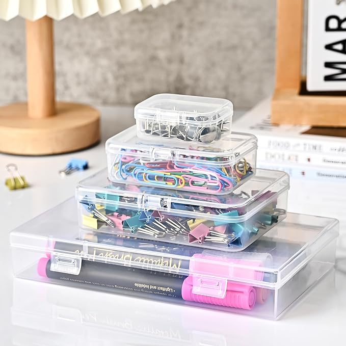 7 Pack Mixed Sizes Rectangular Mini Plastic Containers Clear Plastic Storage Boxes with Hinged Lids Empty Beads Organizers for Small Items Art Craft Jewelry Projects-NeatNest
