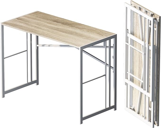 Folding Desk 40 inch Writing Gaming Computer Camping Table, No Assembly Required Home Office Desk, Beige-NeatNest