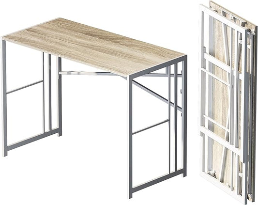Folding Desk 40 inch Writing Gaming Computer Camping Table, No Assembly Required Home Office Desk, Beige-NeatNest