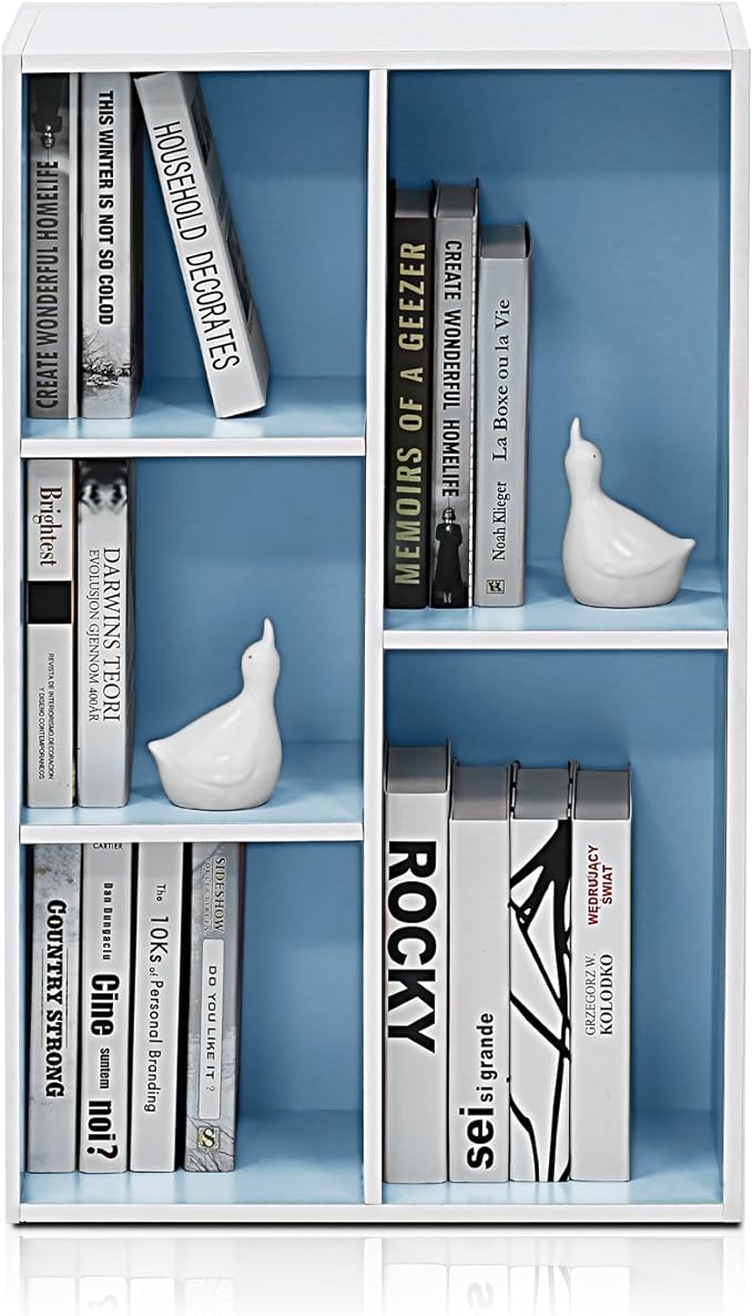 Furinno 5-Cube Reversible Open Shelf, White/Light Blue 11069WH/LBL-NeatNest