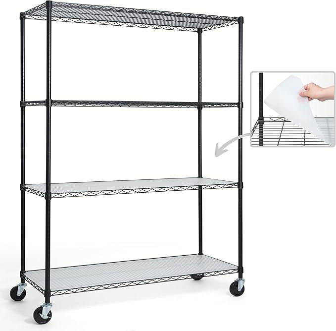 CAPHAUS NSF Commercial Grade Heavy Duty Wire Shelving w/Wheels, Leveling Feet & Liners, Storage Metal Shelf, Garage Shelving Storage, Utility Wire Rack Storage Shelves, 48 x 18 x 76 4-Tier w/Liner-NeatNest