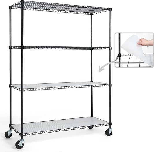 CAPHAUS NSF Commercial Grade Heavy Duty Wire Shelving w/Wheels, Leveling Feet & Liners, Storage Metal Shelf, Garage Shelving Storage, Utility Wire Rack Storage Shelves, 48 x 18 x 76 4-Tier w/Liner-NeatNest