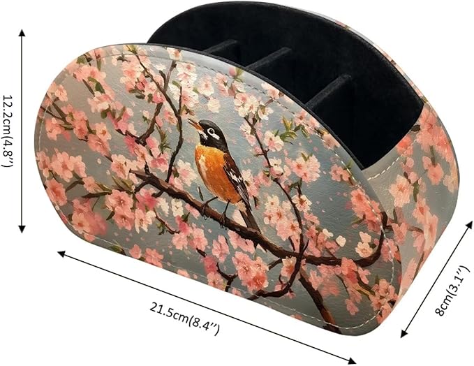 Cherry Blossom Canary Print Remote Control Holder with 5 Compartments, Office Desk Organizers - Couch/TV Stand/Nightstand Accessory-Desktop Space Saver,Remote Control Caddy-NeatNest