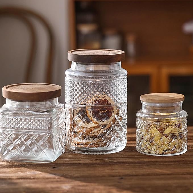 38 FL OZ Large Glass Storage Jar Food Storage Container with Airtight Bamboo Wooden Lid for Candy Snack Coffee Tea Nuts Airtight Glass Jars Kitchen Containers Cereal Canisters Vintage Glass Canisters
