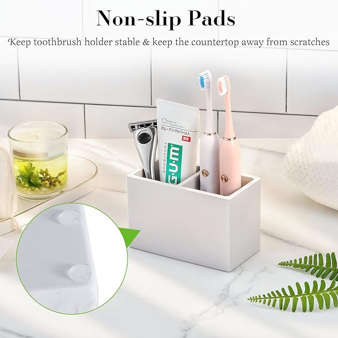 Luxspire Toothbrush Holder, Fast Drying Tooth Brush Holder for Bathroom, Diatomite Electric Tooth Brush and Toothpaste Organizer for Bathroom Kitchen Vanity Countertop, Light Gray