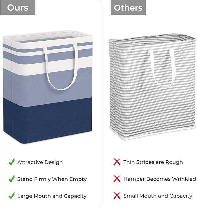 HomeHacks 2-Pack Large Laundry Basket, Waterproof, Freestanding Laundry Hamper, Collapsible Tall Clothes Hamper with Extended Handles for Clothes Toys in the Dorm and Family (Blue, 125L)-NeatNest