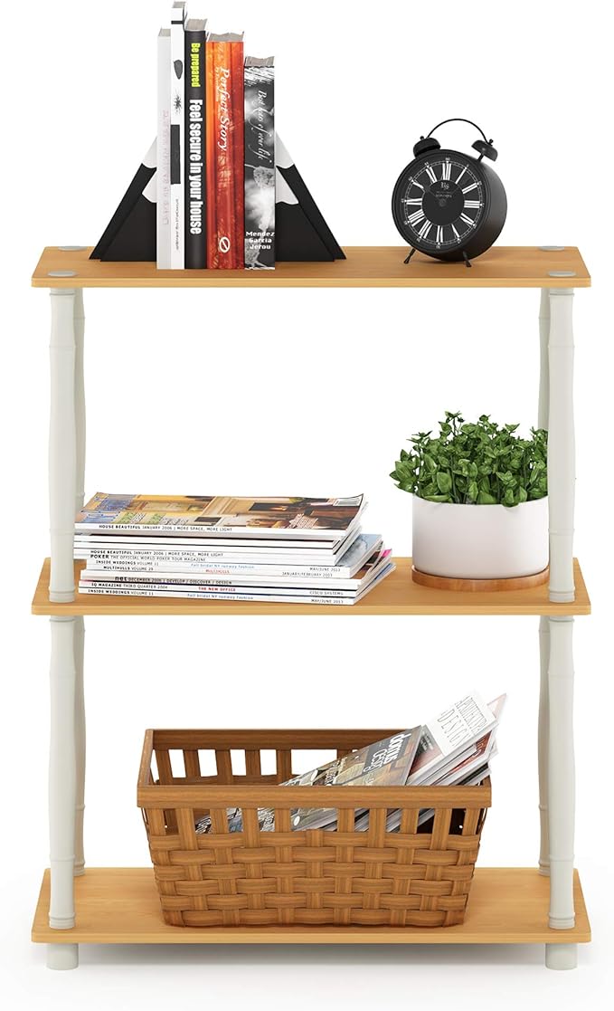 Furinno Turn-N-Tube 3-Tier Compact Multipurpose Shelf Display Rack with Classic Tube, Beech/White-NeatNest