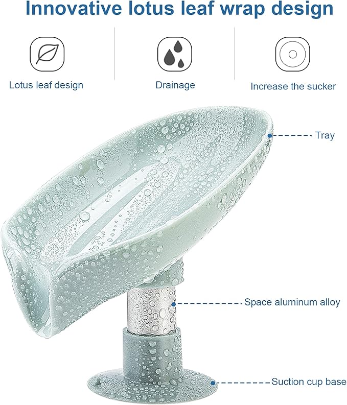 2Pack Soap Holder Leaf-Shape - Self Draining Soap Dish Holder, Not Punched Easy Clean Bar Soap Holder, with Suction Cup Soap Dish Suitable for Shower, Bathroom, Kitchen Sink (Grey + Green)-NeatNest