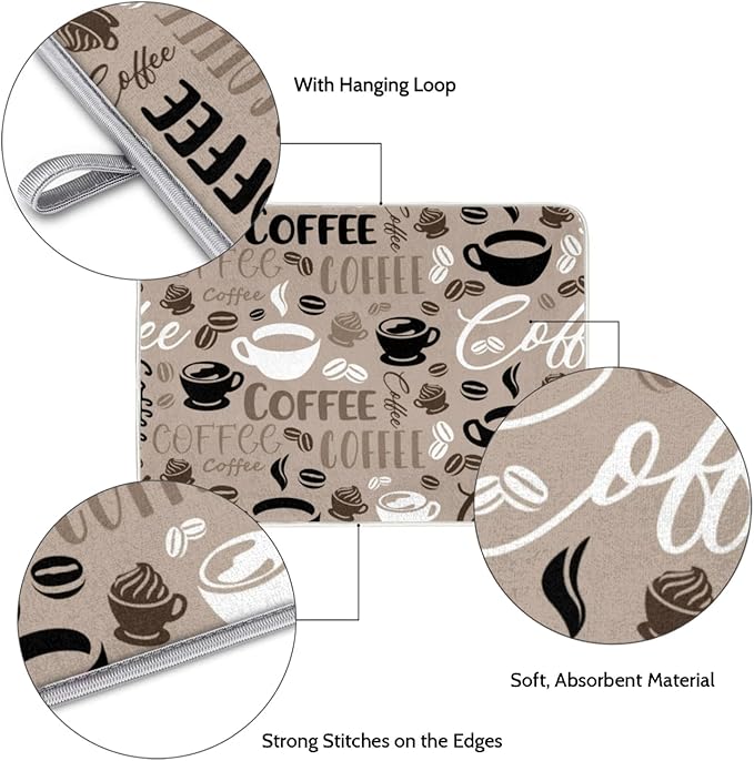 Dish Drying Mat for Kitchen Counter - Absorbent Microfiber Drying Rack Pads Reversible Dish Pad Draining Mats for Countertop Coffee Mats,18x24 inch（Coffee)