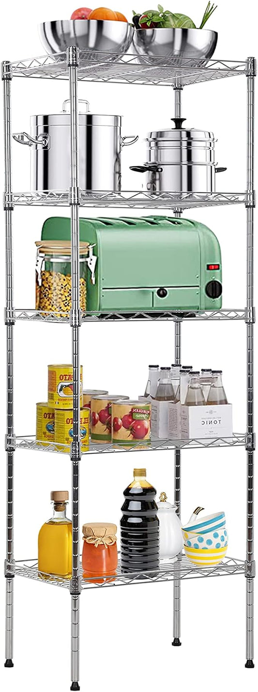 5-Tier Metal Wire Shelving Unit Snack Shelf Height Adjustable Storage Rack NSF Certified Storage Shelves 750 Lbs Capacity Standing Utility Shelf for Laundry Kitchen Pantry Garage Organization