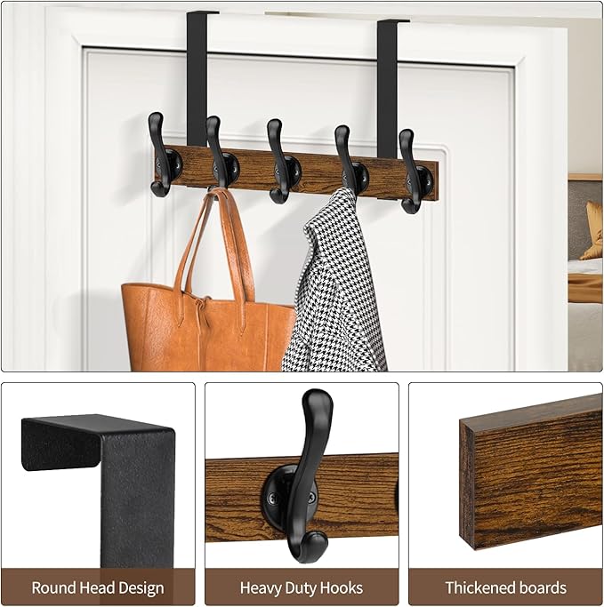 YINMIT Over The Door Hooks, Heavy Duty Over Door Hanger Hook, Over Door Towel Rack, Door Hanger, Door Coat Hanger for Hanging Towels, Clothes, Hats, Back of Bathroom Door