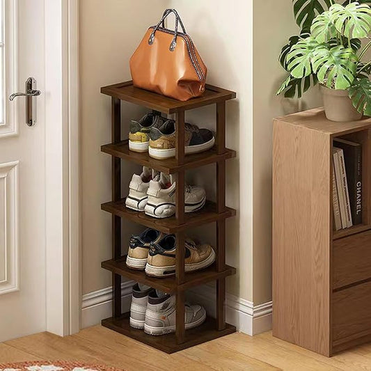 Vertical Shoe Rack - Tall Narrow Shoe Rack Organizer for Small Spaces,5 Tier Bamboo Shoen Shelf for Entryway,Closet,Corner,Doorway,Skinny Shoe Shelf Space Saving Shoe Storage,Free Stackable DIY-NeatNest