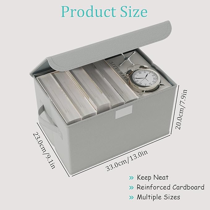 Foldable Storage Bin, Cube Organizer Basket with Flip-Top Lid and 2 Handles, Decorative Boxes for Shelves with Cover for Clothes, Towels, Blanket, 2 Pack, Grey, 13 x 9 x 7.9 In, XSNY12GM-2-NeatNest