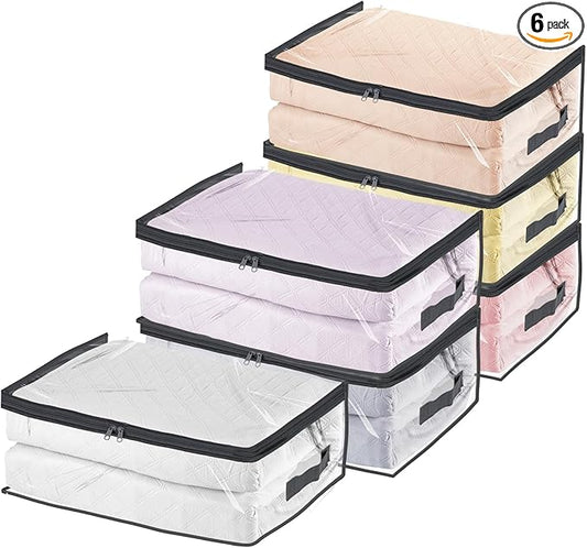 Fixwal 6pcs Clear Blanket Storage Bags with Zipper, Plastic Storage Bags for Closet Clothes Comforter Toys Sweaters Bedding, Bed Sheet Organizers (35L, 9.5 Gallons)-NeatNest
