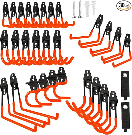 Garage Hook Heavy Duty Wall Storage Hangers, 30 Pack Garage Storage Hooks Steel Tool Orange for Ladders, Ropes, Garden Tools-NeatNest