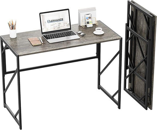 Elephance Folding Desk Writing Computer Desk for Home Office, No-Assembly Study Office Desk Foldable Table for Small Spaces-NeatNest