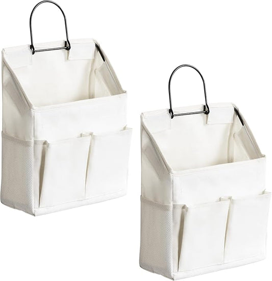 2pcs Wall Hanging Storage Bag, Small Door Closet Linen Fabric Pockets Organizer, Waterproof Multi Functional for Living Room Bedroom Bathroom Kitchen RV Camper with Hooks All White-NeatNest