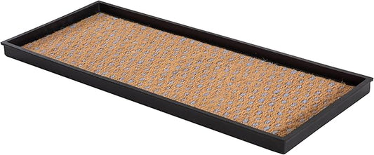 Anji Mountain AMB0BT3F-007 Black Rubber Boot/Shoe Tray with Coir, Fits 3 Pair (34.5" Wide), Tan & Blue Insert