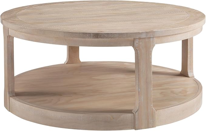 Coffee Table Round Wood Oak 40" Coffee Tables for Living Room Modern Circle Center 2-Tier Solid Desktop Minimalistic Design Accent with Shelf Storage Home Furniture Apartment Office Easy to Assemble-NeatNest
