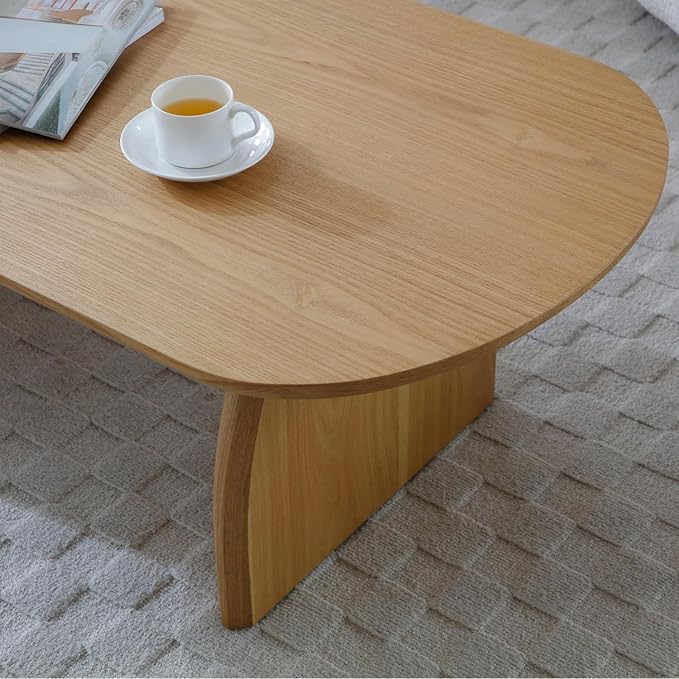 KEVINSPACE Oval Coffee Table for Living Room Modern Solid Wood Center Tables Cocktail Fluted 47.24" W Reception Room Easy Assemble, Wood