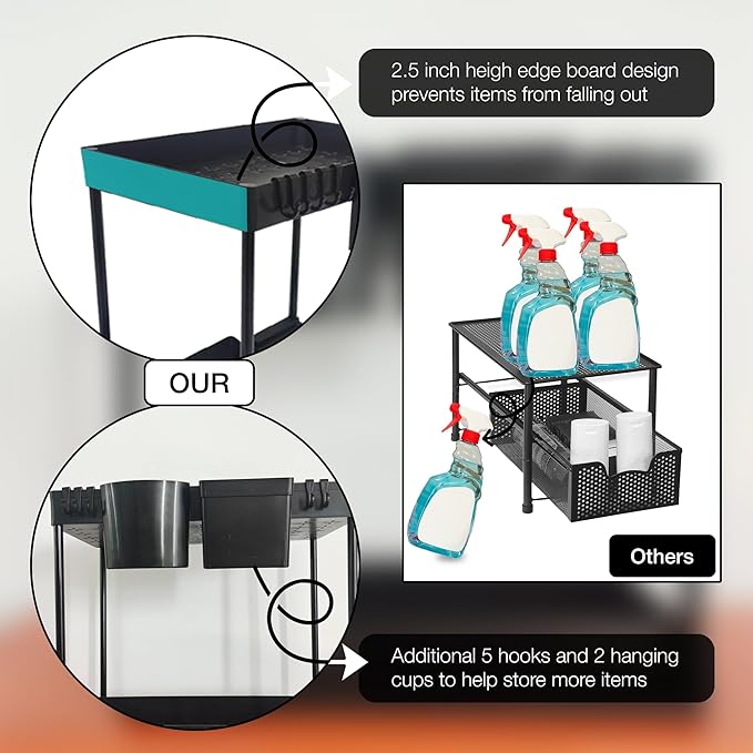 Homeward Heaven 2 Pack Under Sink Organizers, Adjustable Pull-Out Organizer, Kitchen Cabinet Organizers for Easy Access, Multi-Functional Cabinet Organizer-NeatNest