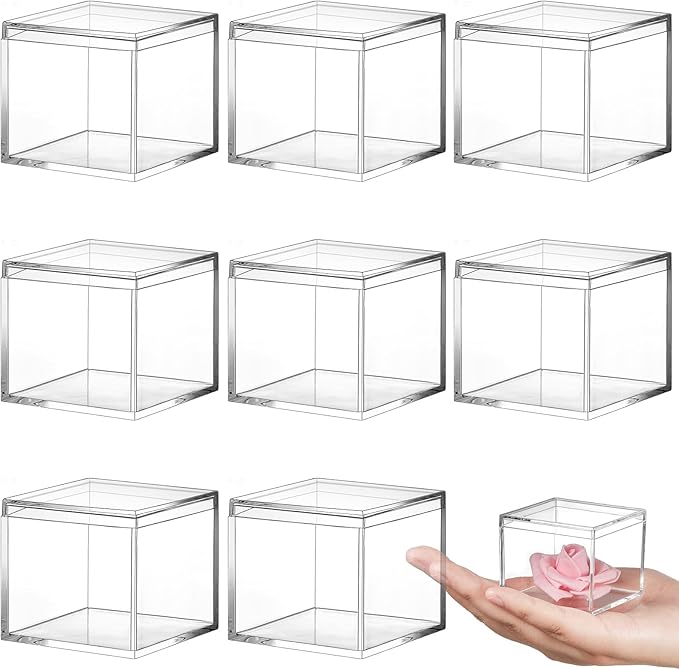 Blulu 8 Pieces Clear Acrylic Plastic Jewelry Box Mini Storage Box Mini Cube Containers with Lids for Candy Pill and Tiny Jewelry(Square,2.2 x 2.2 x 1.8 Inch)-NeatNest