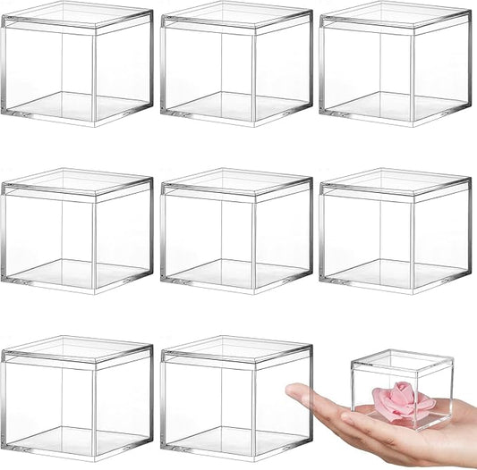 Blulu 8 Pieces Clear Acrylic Plastic Jewelry Box Mini Storage Box Mini Cube Containers with Lids for Candy Pill and Tiny Jewelry(Square,2.2 x 2.2 x 1.8 Inch)-NeatNest