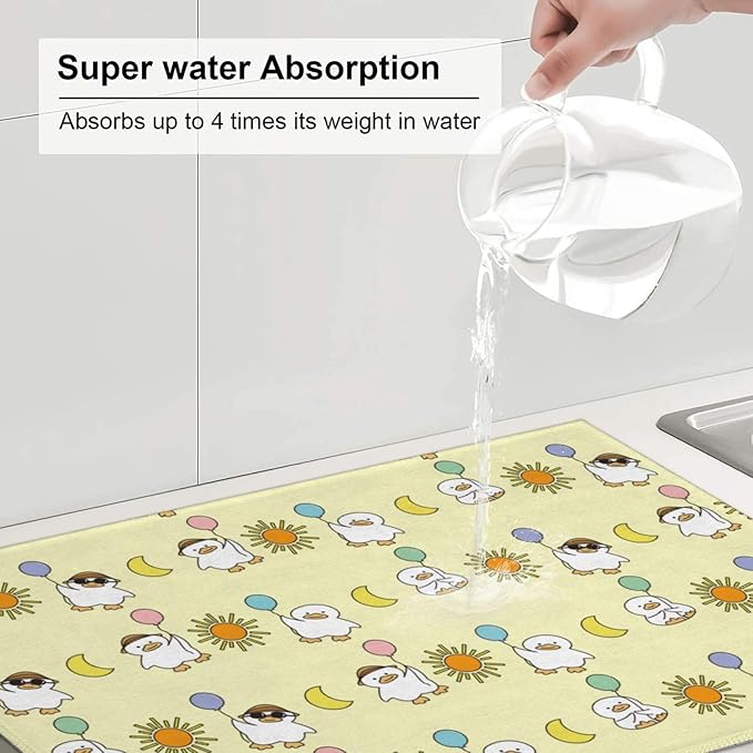 Cute Ducks Dish Drying Mat for Kitchen Counter Cute Kitchen Mat Microfiber Kitchen Countertop Absorbent Reversible Drainer Rack Pad Dish Drying Mat 18 x 24 Inch-NeatNest