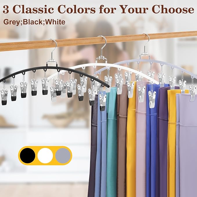 2 Pack Legging Organizer for Closet 360° Swivel, Space Saving Metal Gym Clothes Hangers w/20 Clips Holds 20 Leggings, Closet Organizers and Storage, Room Organization Essentials, White-NeatNest