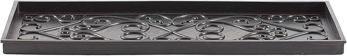 Anji Mountain Heavy Duty Waterproof Rubber Shoe Storage Mat Organizer/Boot Storage Tray Multi Use for Entryway with Coir, Black and Ivory Insert, Fits 3 Pair (34.5" Wide)