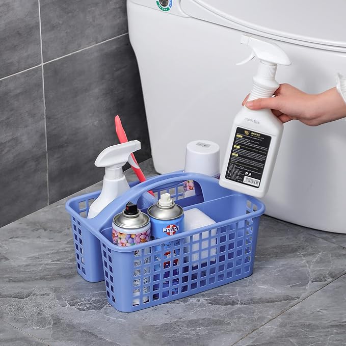JiatuA Portable Shower Caddy Basket with Compartments Cleaning Supplies Organizer with Handle Plastic Storage Divided Tool Bin for Bathroom, Bedroom, Kitchen, College Dorm, Garden, Under Sink, Blue