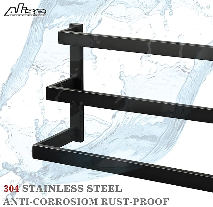 Alise Bath 3 Towel Bars Towel Racks for Bathroom Lavatory Wall Mount,Towel Hanger SUS304 Stainless Steel Towel Holder Towel Rail 23.2 Inch,Matte Black,GOY003-B