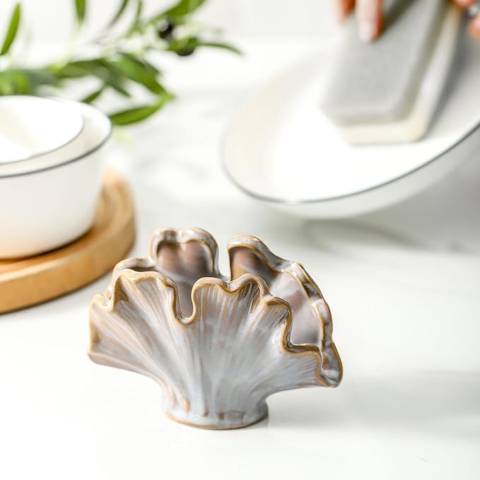 Ceramic Sponge Holder,Sponge Holder for Kitchen Sink,Compact Sink Caddy Organizer-Scouring Pad and Dish Holder,Farmhouse Kitchen Decor Cute Gadgets Accessories(Brown Grey)-NeatNest