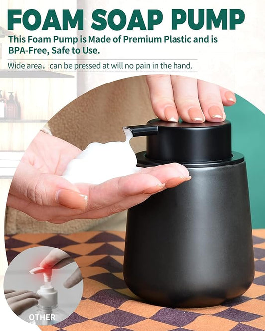 Bosilunlife Ceramic Foaming Soap Dispenser - 12Oz Matte Black Foam Hand Soap Dispenser Bathroom Countertop Kitchen Dish Soap Pump Dispenser Liquid Wash Dispenser for Bathroom-NeatNest