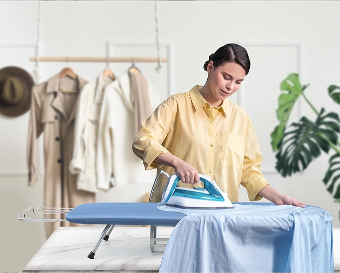 BiJun Small Ironing Board, Foldable Table Top Ompact Portable Mini Ironing Board w/Iron Rest, Set for Dorm Rooms, RVs, Travel Apartments Blue-NeatNest