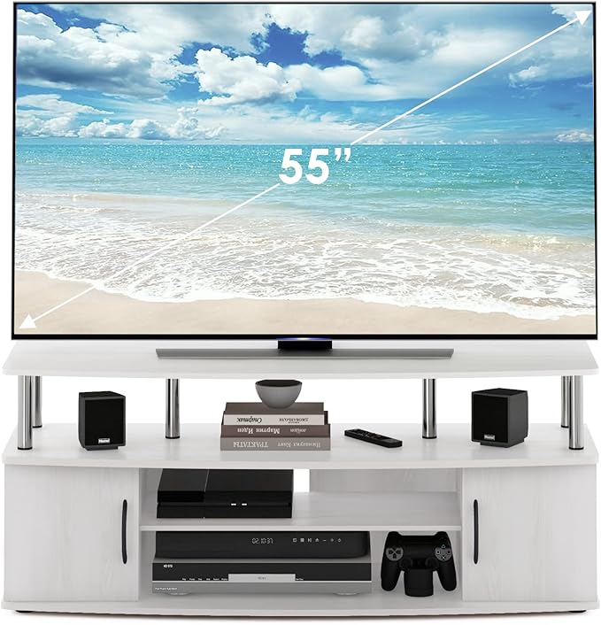 Furinno JAYA Large Entertainment Stand for TV Up to 55 Inch, White Oak/Chrome-NeatNest