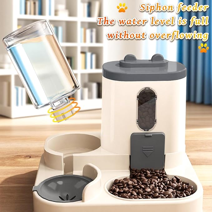 Gravity Cat Feeder and Water Dispenser, 2 in 1 Automatic Cat Feeder, 2 Pack Large Capacity Self Feeding for Small Medium Dog Puppy Kitten （Grey）-NeatNest