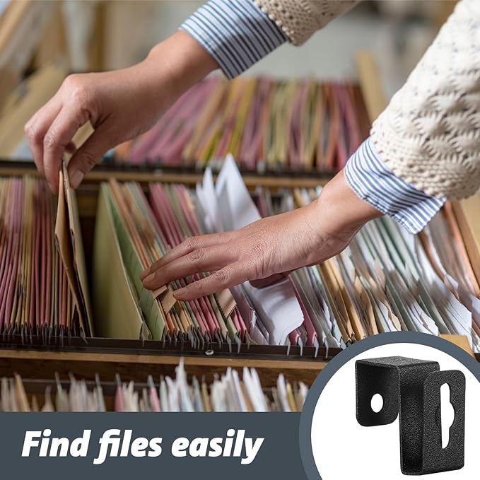 Hicarer 8 Pcs Metal Hanging File Bracket Clips Storage Hanging Rail Clips Metal Divider Fits 1/2" Drawer Side for File Storage