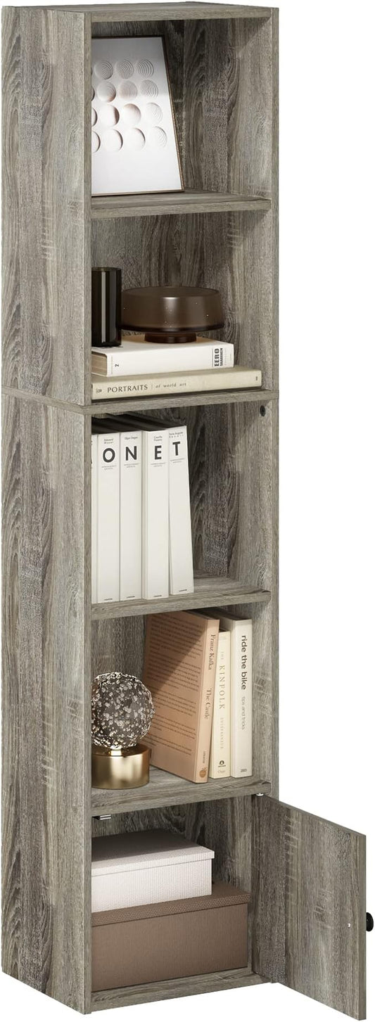 Furinno Luder Shelf Bookcase with 1 Door Storage Cabinet, French Oak-NeatNest