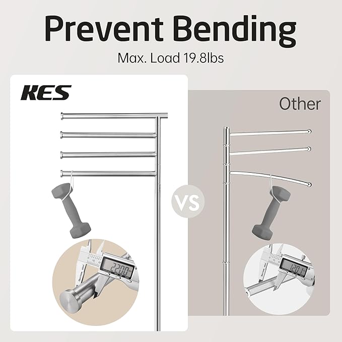 KES Free Standing Towel Racks for Bathroom, Towel Stand with Natural Marble Base, 40 Inch 4 Swivel Bars Floor Towel Rack Stand, Premium 18/8 Stainless Steel, Brushed Finish, BTH219S4-2