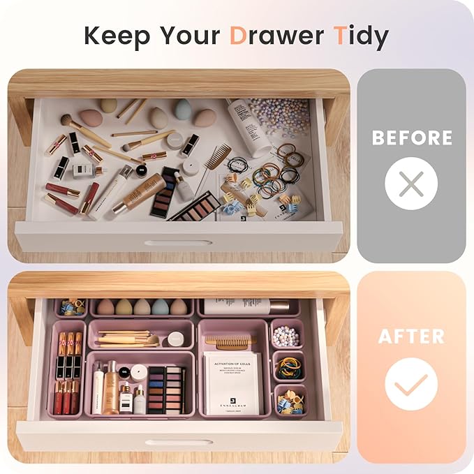 A-LuGei 【𝟮𝟮𝗣𝗖𝗦】 Plastic Lilac Desk Drawer Organizer, Bathroom Organizers and Storage, Makeup Organizer, Organization and Storage Bin Container for Vanity Office Utensils Tool Pantry Cosmetic-NeatNest