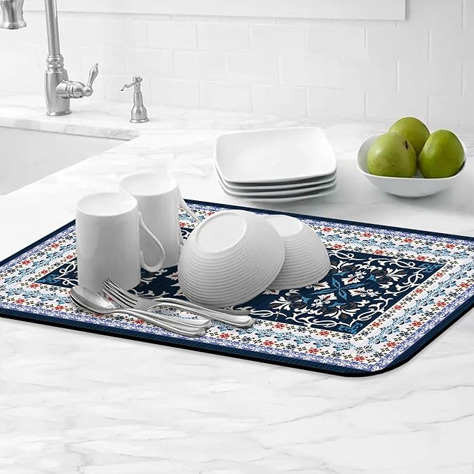 Boho Geometric Rug Dish Drying Mats Super Absorbent Dish Drainer Rack Pad Non-Slip Drying Mat for Kitchen Counter, 24"x16"-NeatNest