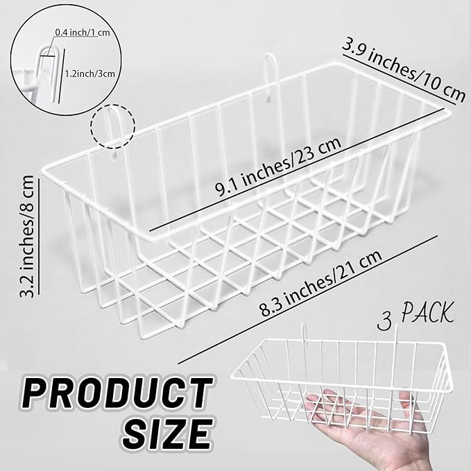 3 Pack Wire Baskets,Metal Wire Storage Basket,Wall Hanging Bin and Display Basket for Kitchen,Cabinet,Pantry,Bathroom,Home Decor Supplies,Potted Plants,White